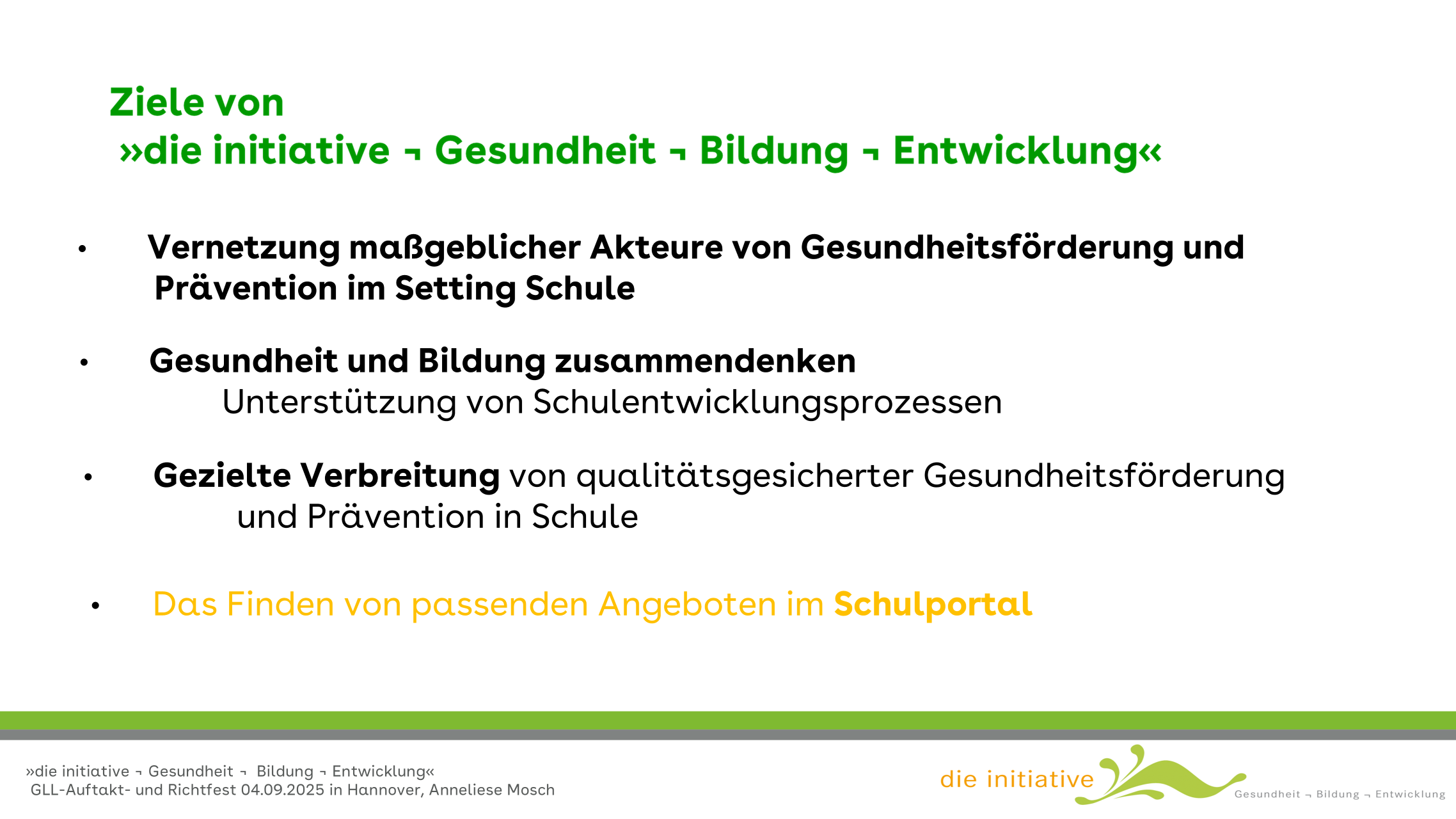 Folie mit drei Hauptzielen des Projektes